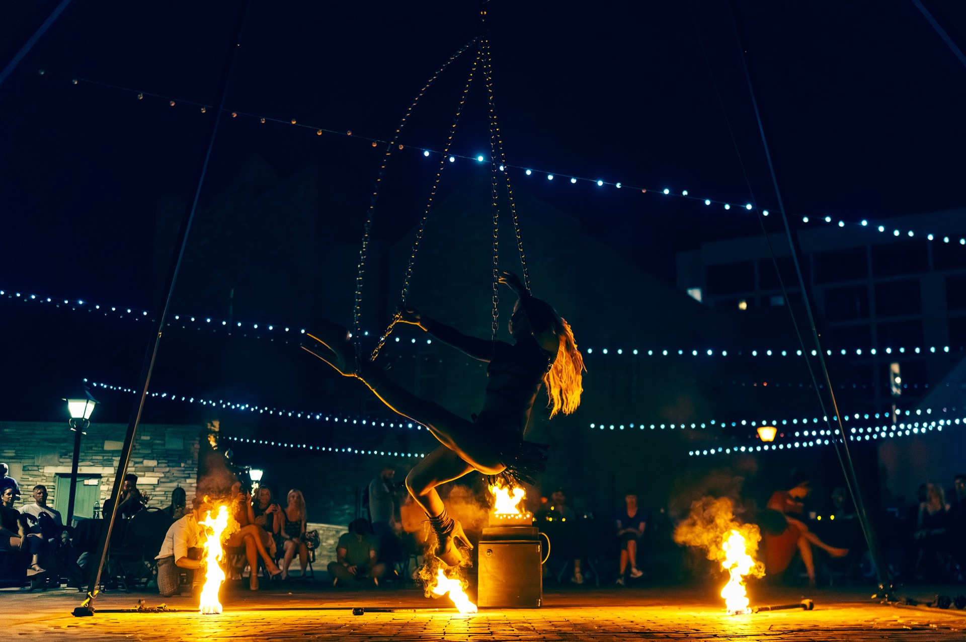 Aerial work over the courtyard